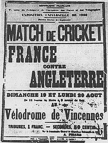 Affiche annonçant le seul match olympique de cricket de l'histoire des JO